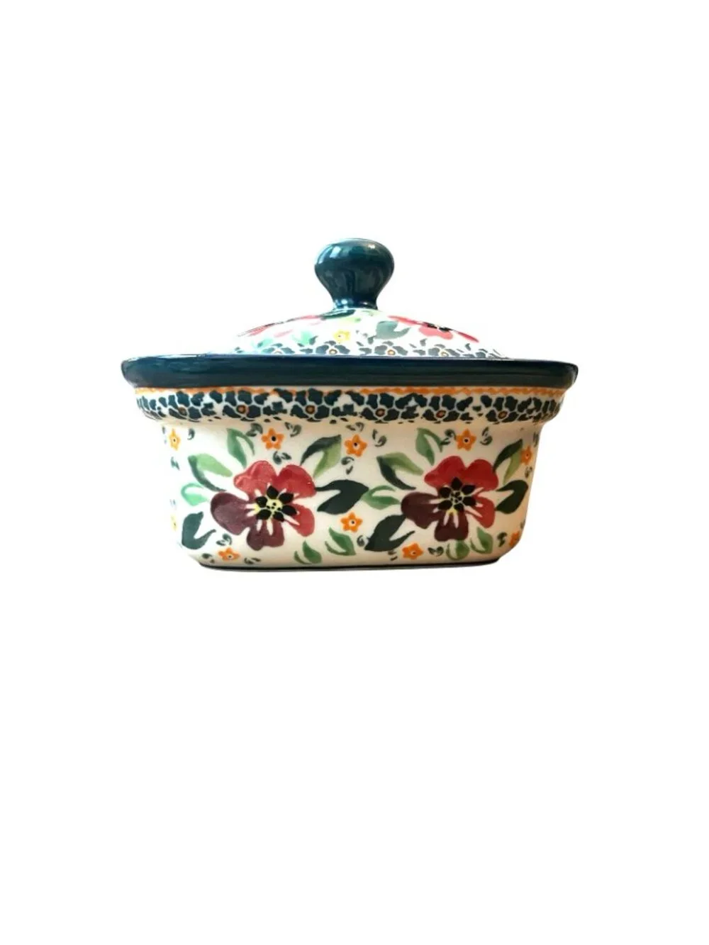 Polish Pottery Boleslawiec Salt Pepper Shakers Tray Bell Baking Dish Lid Garden